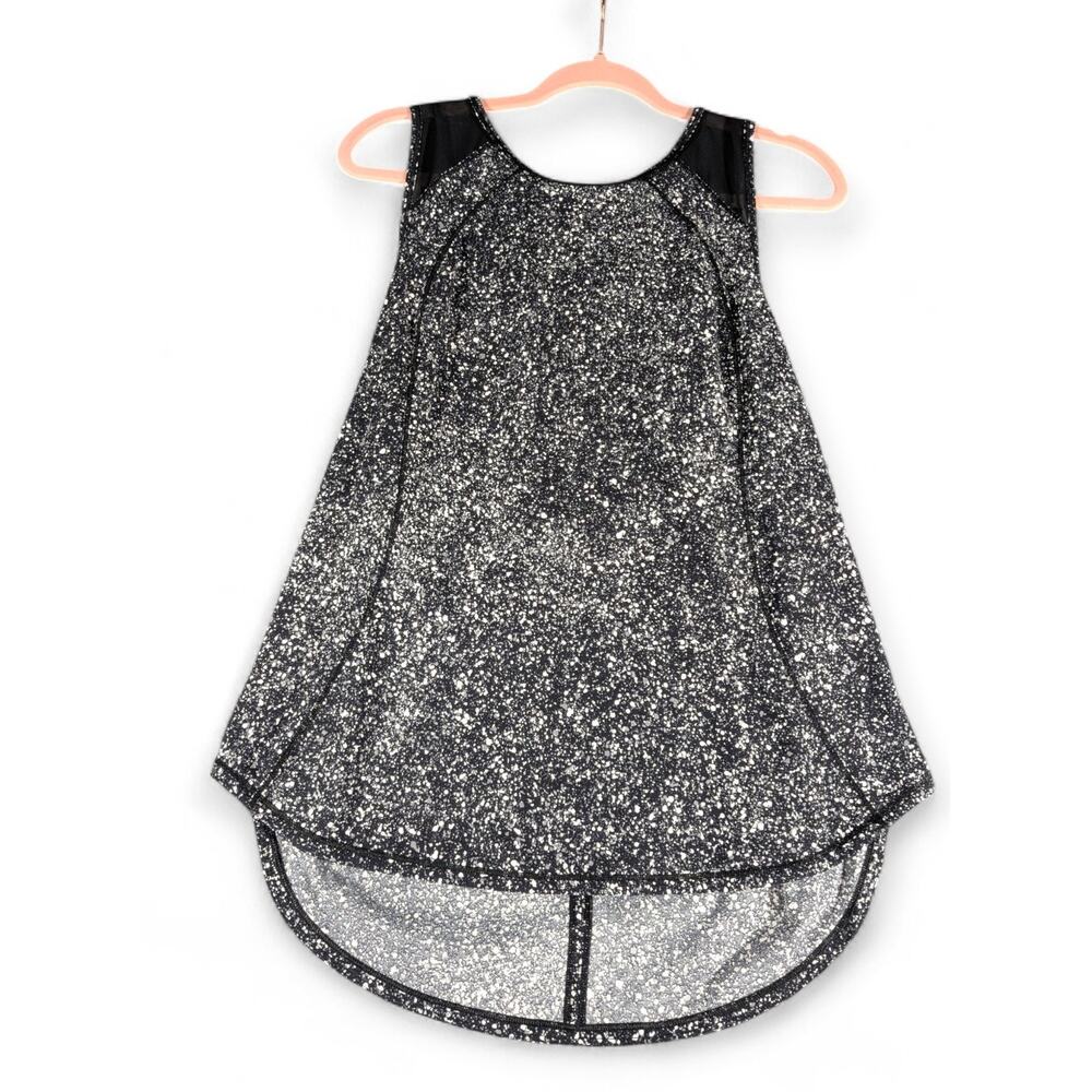 Lululemon Black White Speckled Tank Top Sleeveless Mesh Back High Low Athletic